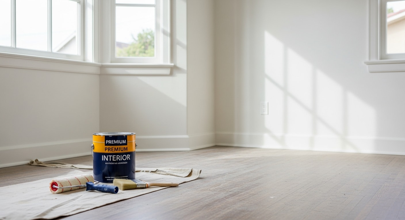 Professional painter applying interior paint to residential wall