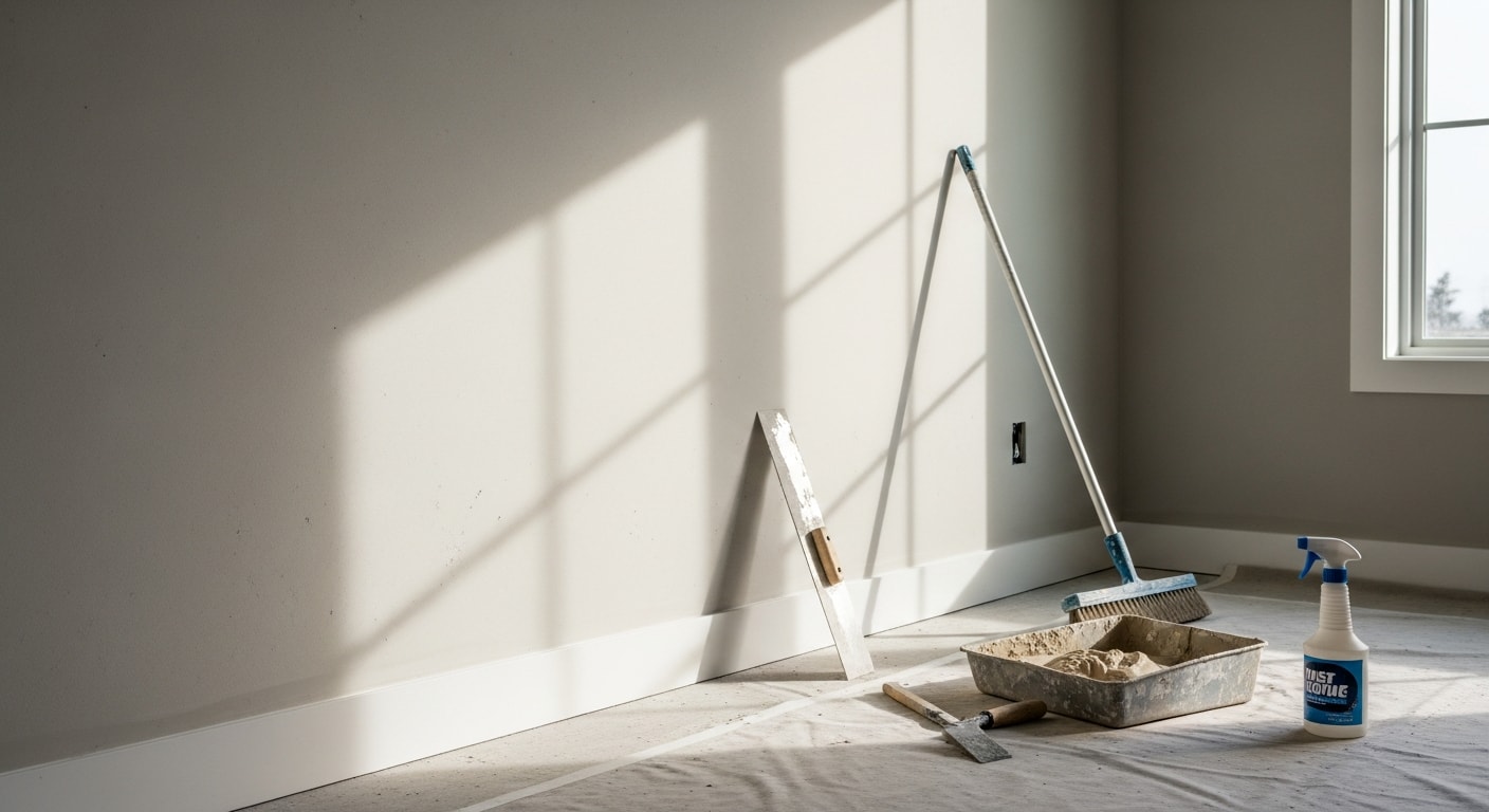A freshly finished interior wall in a San Diego home showing a smooth, seam-free surface ready for paint. The wall reflects even light with no visible tape lines, screw pops, or texture inconsistencies.